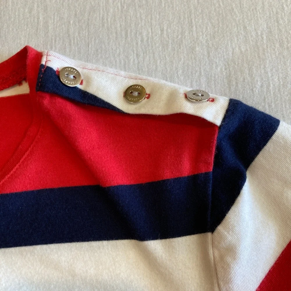 Chaps Top Womens Large Red White Navy Blue‎ Striped Button Shoulder L/S Blouse